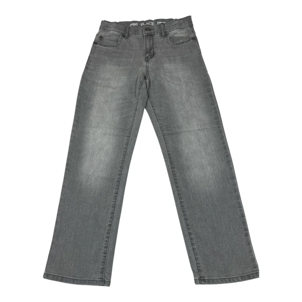 Children's Place Boys 8 Gray Wash Stretch Straight‎ Leg Jeans Adjustable Waist